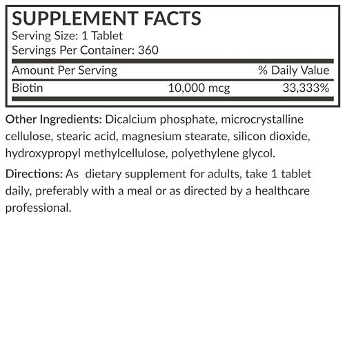 Futurebiotics Biotin 10.000 MCG Hochdosiert – 360 vegane Tabletten für gesundes Haar, Haut & Nägel & Energieproduktion, Non-GMO