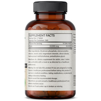 Futurebiotics Biotin 10.000 MCG Hochdosiert – 360 vegane Tabletten für gesundes Haar, Haut & Nägel & Energieproduktion, Non-GMO