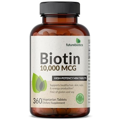 Futurebiotics Biotin 10.000 MCG Hochdosiert – 360 vegane Tabletten für gesundes Haar, Haut & Nägel & Energieproduktion, Non-GMO