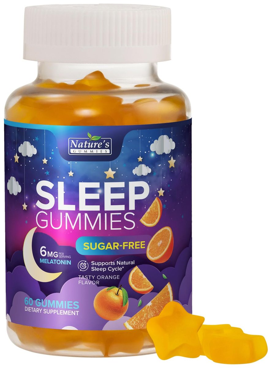 Schlaf Gummis für Erwachsene - Zuckerfrei Melatonin 6 mg pro Portion - Natürliche Null-Zucker Schlafgummis für Erwachsene & Kinder, Orangengeschmack, Extra Starke Unterstützung - 60 Gummis
