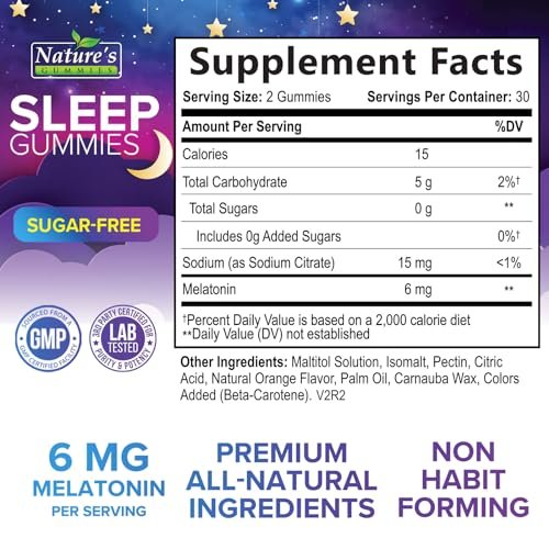 Schlaf Gummis für Erwachsene - Zuckerfrei Melatonin 6 mg pro Portion - Natürliche Null-Zucker Schlafgummis für Erwachsene & Kinder, Orangengeschmack, Extra Starke Unterstützung - 60 Gummis