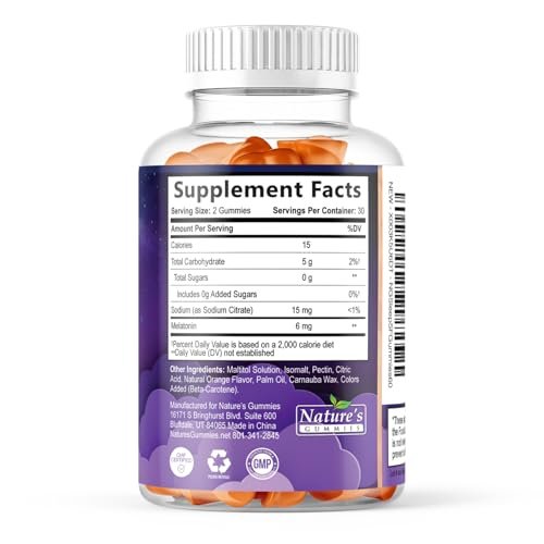 Schlaf Gummis für Erwachsene - Zuckerfrei Melatonin 6 mg pro Portion - Natürliche Null-Zucker Schlafgummis für Erwachsene & Kinder, Orangengeschmack, Extra Starke Unterstützung - 60 Gummis