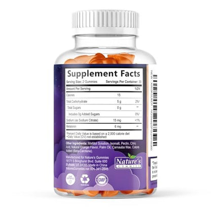 Schlaf Gummis für Erwachsene - Zuckerfrei Melatonin 6 mg pro Portion - Natürliche Null-Zucker Schlafgummis für Erwachsene & Kinder, Orangengeschmack, Extra Starke Unterstützung - 60 Gummis