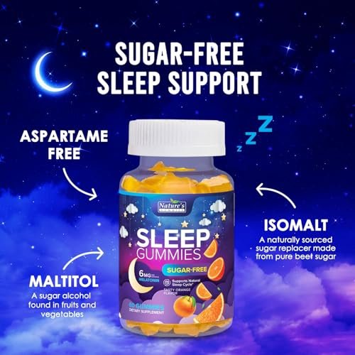 Schlaf Gummis für Erwachsene - Zuckerfrei Melatonin 6 mg pro Portion - Natürliche Null-Zucker Schlafgummis für Erwachsene & Kinder, Orangengeschmack, Extra Starke Unterstützung - 60 Gummis