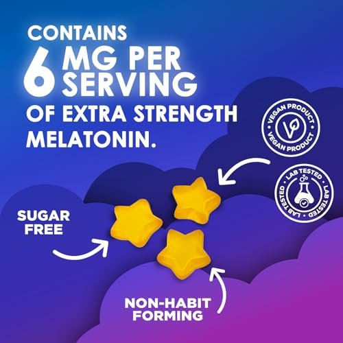 Schlaf Gummis für Erwachsene - Zuckerfrei Melatonin 6 mg pro Portion - Natürliche Null-Zucker Schlafgummis für Erwachsene & Kinder, Orangengeschmack, Extra Starke Unterstützung - 60 Gummis