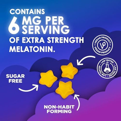 Schlaf Gummis für Erwachsene - Zuckerfrei Melatonin 6 mg pro Portion - Natürliche Null-Zucker Schlafgummis für Erwachsene & Kinder, Orangengeschmack, Extra Starke Unterstützung - 60 Gummis