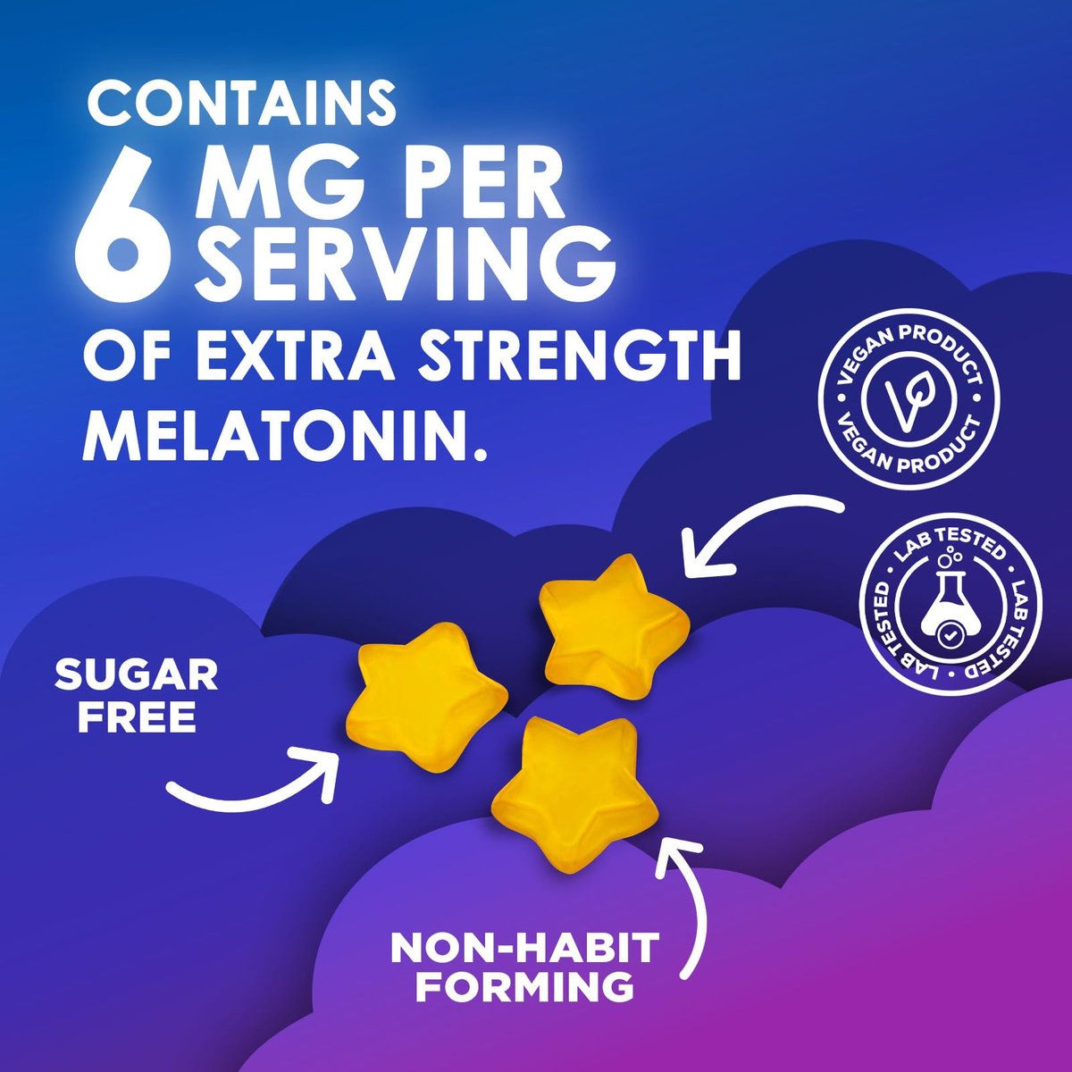 Schlaf Gummis für Erwachsene - Zuckerfrei Melatonin 6 mg pro Portion - Natürliche Null-Zucker Schlafgummis für Erwachsene & Kinder, Orangengeschmack, Extra Starke Unterstützung - 60 Gummis