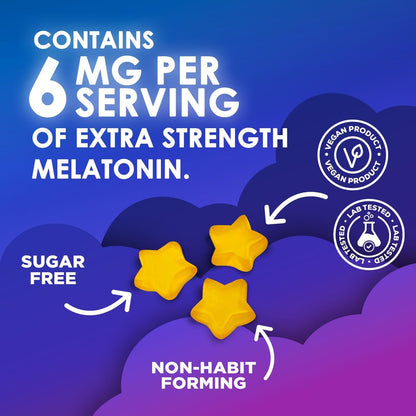 Schlaf Gummis für Erwachsene - Zuckerfrei Melatonin 6 mg pro Portion - Natürliche Null-Zucker Schlafgummis für Erwachsene & Kinder, Orangengeschmack, Extra Starke Unterstützung - 60 Gummis
