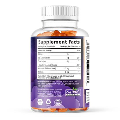 Schlafgummis für Erwachsene - Zuckerfrei Melatonin 6 mg pro Portion - Natürliche Null-Zucker Schlafgummis für Erwachsene & Kinder - Orangen Geschmack, Extra starke Schlafunterstützung - 120 Gummis
