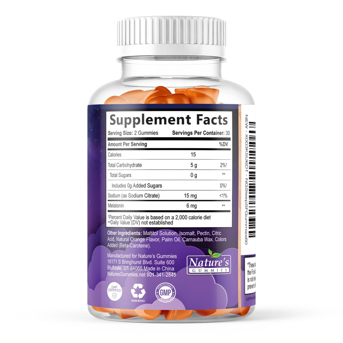 Schlafgummis für Erwachsene - Zuckerfrei Melatonin 6 mg pro Portion - Natürliche Null-Zucker Schlafgummis für Erwachsene & Kinder - Orangen Geschmack, Extra starke Schlafunterstützung - 120 Gummis