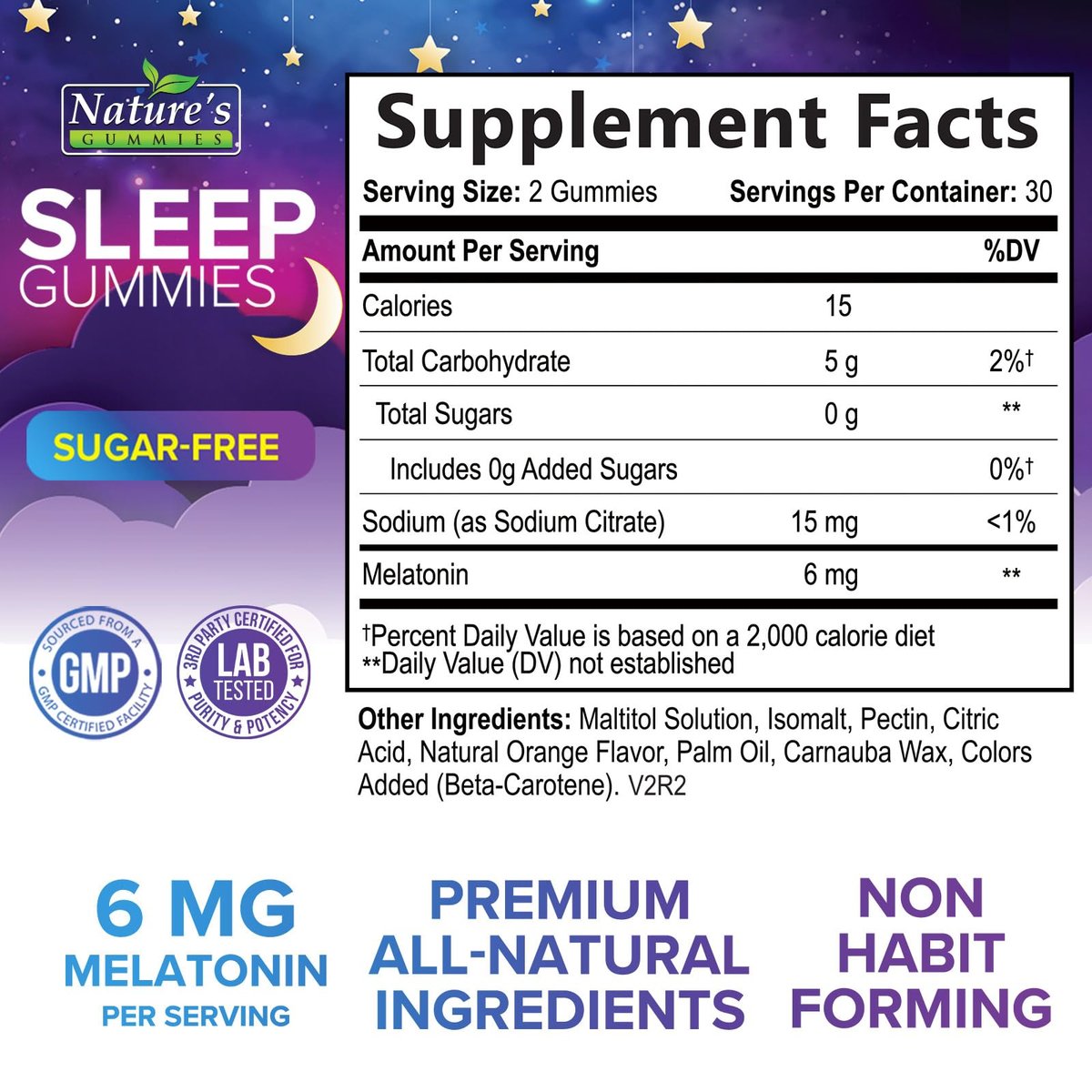 Schlaf Gummis für Erwachsene - Zuckerfrei Melatonin 6 mg pro Portion - Natürliche Null-Zucker Schlafgummis für Erwachsene & Kinder, Orangengeschmack, Extra Starke Unterstützung - 60 Gummis