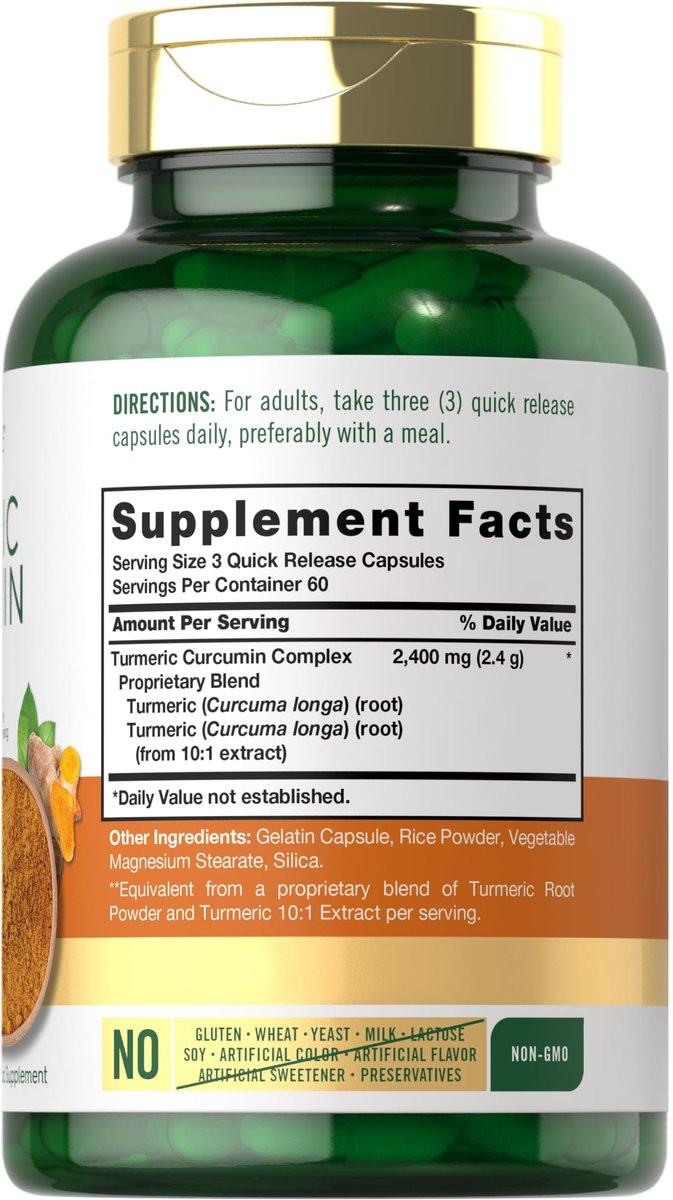 Carlyle Kurkuma Curcumin Kapseln – 180 pflanzliche Kapseln, nicht-GMO, glutenfrei