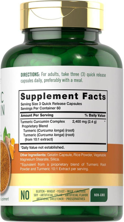 Carlyle Kurkuma Curcumin Kapseln – 180 pflanzliche Kapseln, nicht-GMO, glutenfrei