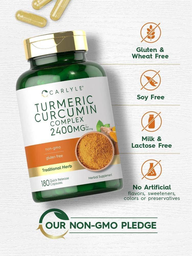 Carlyle Kurkuma Curcumin Kapseln – 180 pflanzliche Kapseln, nicht-GMO, glutenfrei
