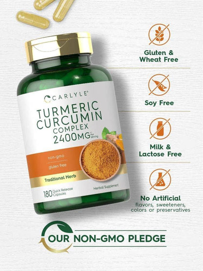 Carlyle Kurkuma Curcumin Kapseln – 180 pflanzliche Kapseln, nicht-GMO, glutenfrei