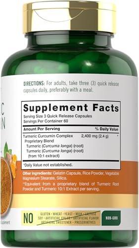 Carlyle Kurkuma Curcumin Kapseln – 180 pflanzliche Kapseln, nicht-GMO, glutenfrei