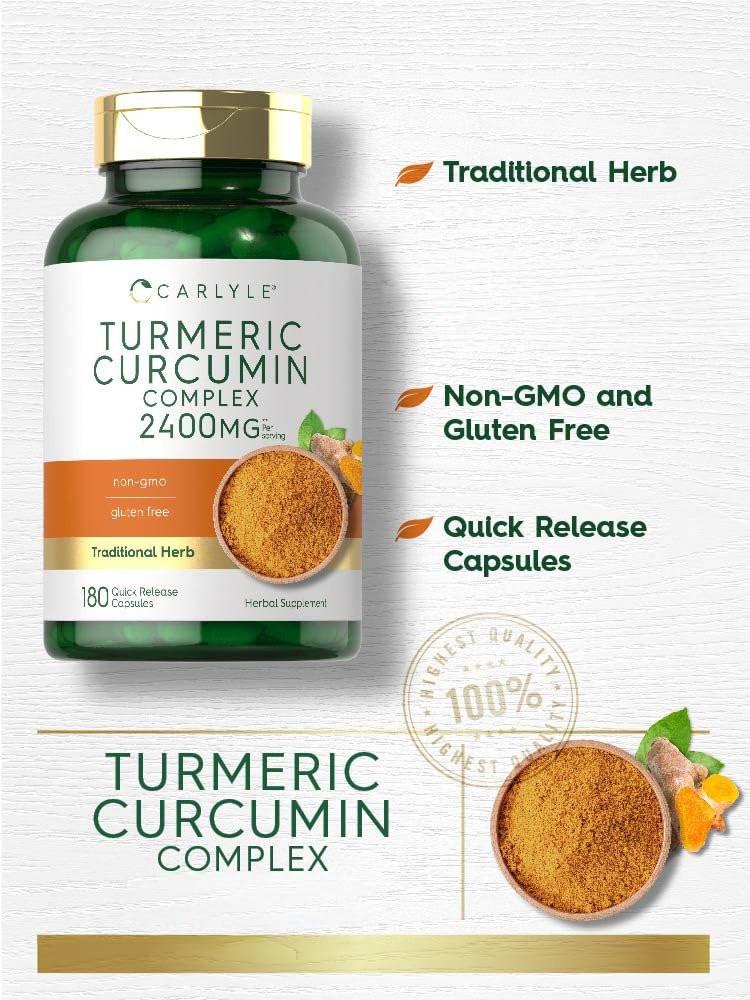 Carlyle Kurkuma Curcumin Kapseln – 180 pflanzliche Kapseln, nicht-GMO, glutenfrei