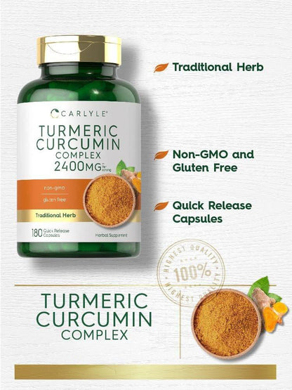 Carlyle Kurkuma Curcumin Kapseln – 180 pflanzliche Kapseln, nicht-GMO, glutenfrei
