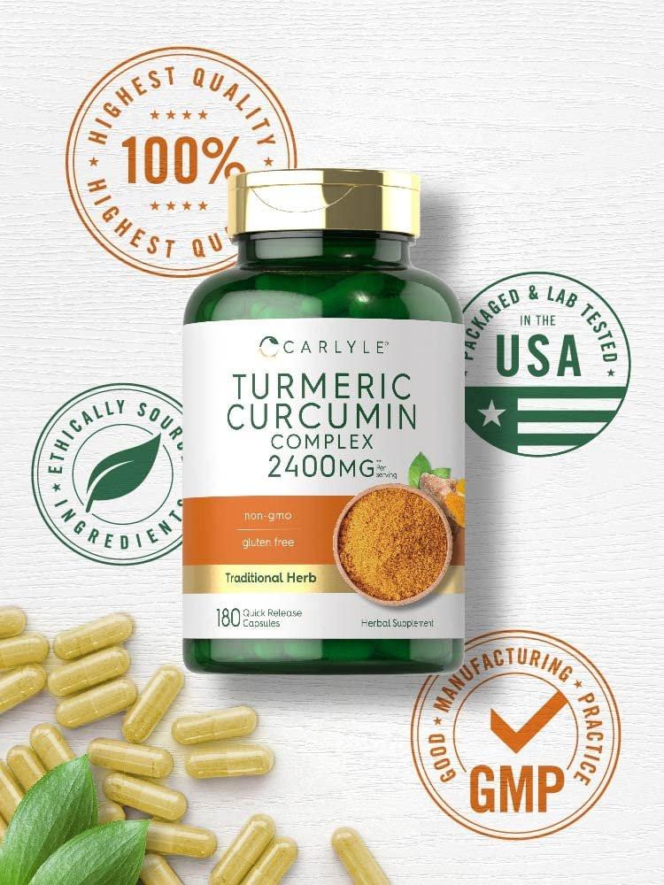 Carlyle Kurkuma Curcumin Kapseln – 180 pflanzliche Kapseln, nicht-GMO, glutenfrei