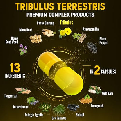 Zolotus 13-in-1 Tribulus Terrestris Kapseln mit Maca, Bockshornklee, Panax Ginseng, Sägepalme, Tongkat Ali, Shilajit & mehr – Energie- und Ausdauerergänzung für Männer und Frauen – 120 Kapseln