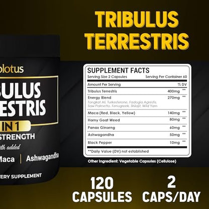 Zolotus 13-in-1 Tribulus Terrestris Kapseln mit Maca, Bockshornklee, Panax Ginseng, Sägepalme, Tongkat Ali, Shilajit & mehr – Energie- und Ausdauerergänzung für Männer und Frauen – 120 Kapseln
