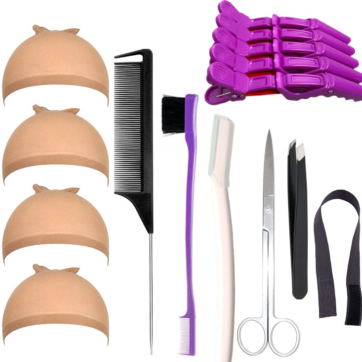Miaubaa Wig Kit für Anfänger – 7-teiliges Lace-Front-Wig-Set mit Schmelzband, Edge Laying Scarf, Wig Caps, Augenbrauenrasierer, Pinzette, Edge Brush, Wig Grip Headband und Minischere