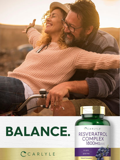Carlyle Resveratrol Komplex – 180 Kapseln – Trans-Resveratrol mit Traubenkernextrakt – Non-GMO, Glutenfrei