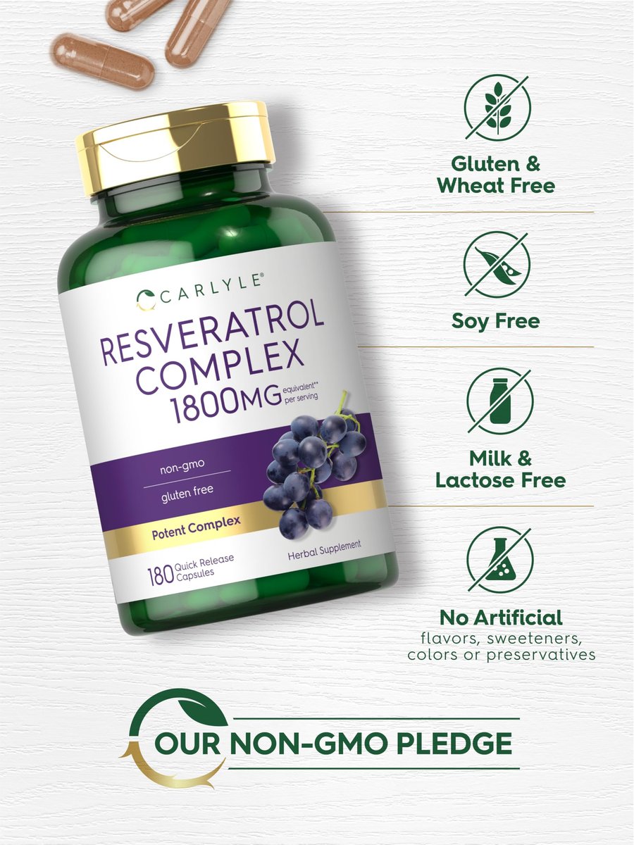 Carlyle Resveratrol Komplex – 180 Kapseln – Trans-Resveratrol mit Traubenkernextrakt – Non-GMO, Glutenfrei
