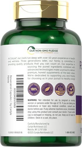 Carlyle Resveratrol Komplex – 180 Kapseln – Trans-Resveratrol mit Traubenkernextrakt – Non-GMO, Glutenfrei