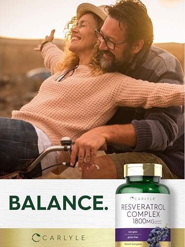 Carlyle Resveratrol Komplex – 180 Kapseln – Trans-Resveratrol mit Traubenkernextrakt – Non-GMO, Glutenfrei