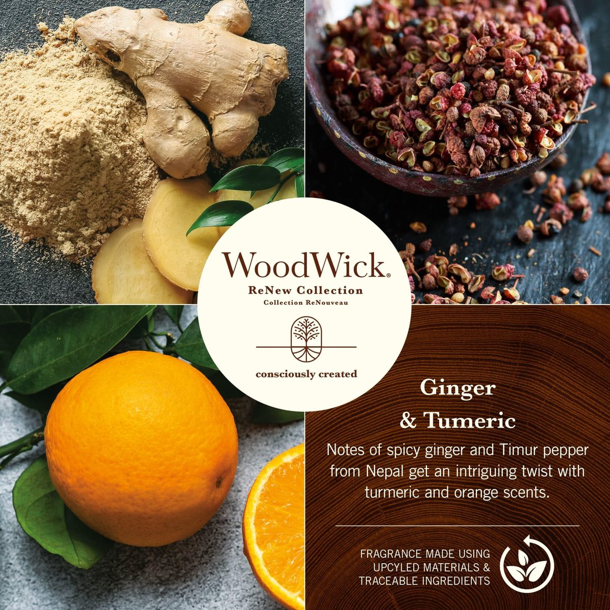 WoodWick Ginger & Turmeric Duftkerze 6 oz – Geschenkidee mit knisterndem Docht
