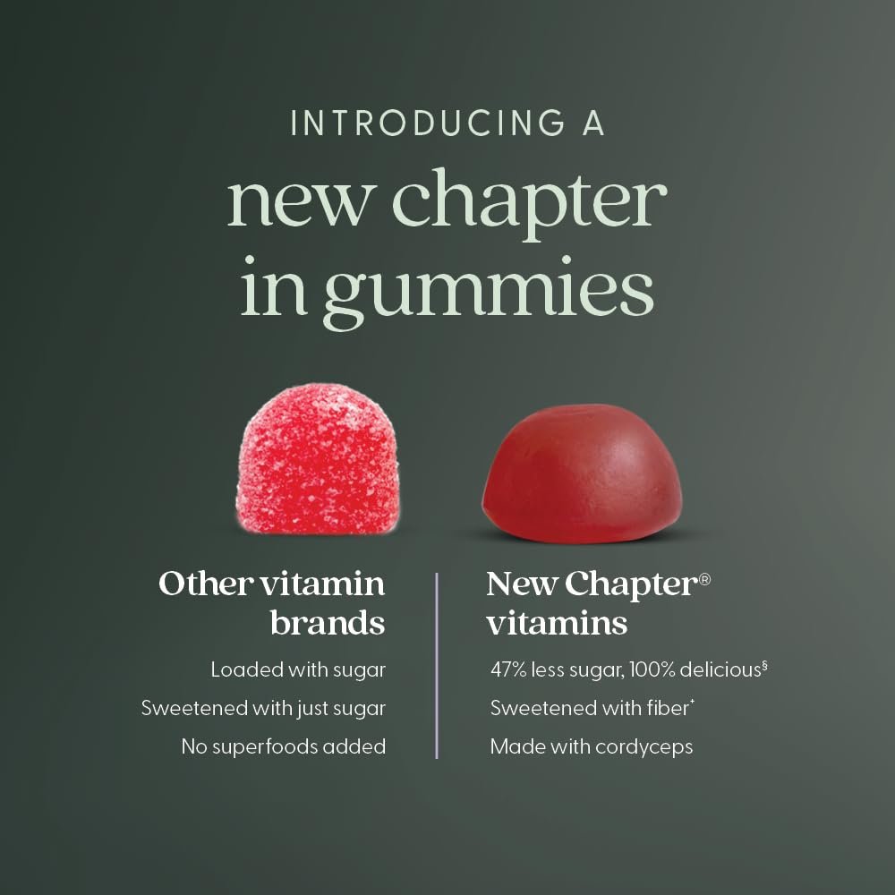 New Chapter® Bioaktive Vitamin B12+ Gummis – 47 % weniger Zucker§, USDA Bio, vegan, mit Cordyceps, zwei Gummis täglich für zelluläre Energieunterstützung, ohne Gentechnik, glutenfrei, Himbeergeschmack, 60 Stück