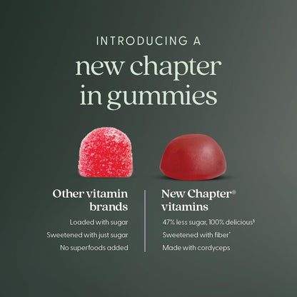 New Chapter® Bioaktive Vitamin B12+ Gummis – 47 % weniger Zucker§, USDA Bio, vegan, mit Cordyceps, zwei Gummis täglich für zelluläre Energieunterstützung, ohne Gentechnik, glutenfrei, Himbeergeschmack, 60 Stück
