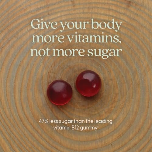 New Chapter® Bioaktive Vitamin B12+ Gummis – 47 % weniger Zucker§, USDA Bio, vegan, mit Cordyceps, zwei Gummis täglich für zelluläre Energieunterstützung, ohne Gentechnik, glutenfrei, Himbeergeschmack, 60 Stück