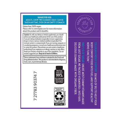 New Chapter® Bioaktive Vitamin B12+ Gummis – 47 % weniger Zucker§, USDA Bio, vegan, mit Cordyceps, zwei Gummis täglich für zelluläre Energieunterstützung, ohne Gentechnik, glutenfrei, Himbeergeschmack, 60 Stück