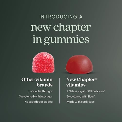 New Chapter® Bioaktive Vitamin B12+ Gummis – 47 % weniger Zucker§, USDA Bio, vegan, mit Cordyceps, zwei Gummis täglich für zelluläre Energieunterstützung, ohne Gentechnik, glutenfrei, Himbeergeschmack, 60 Stück