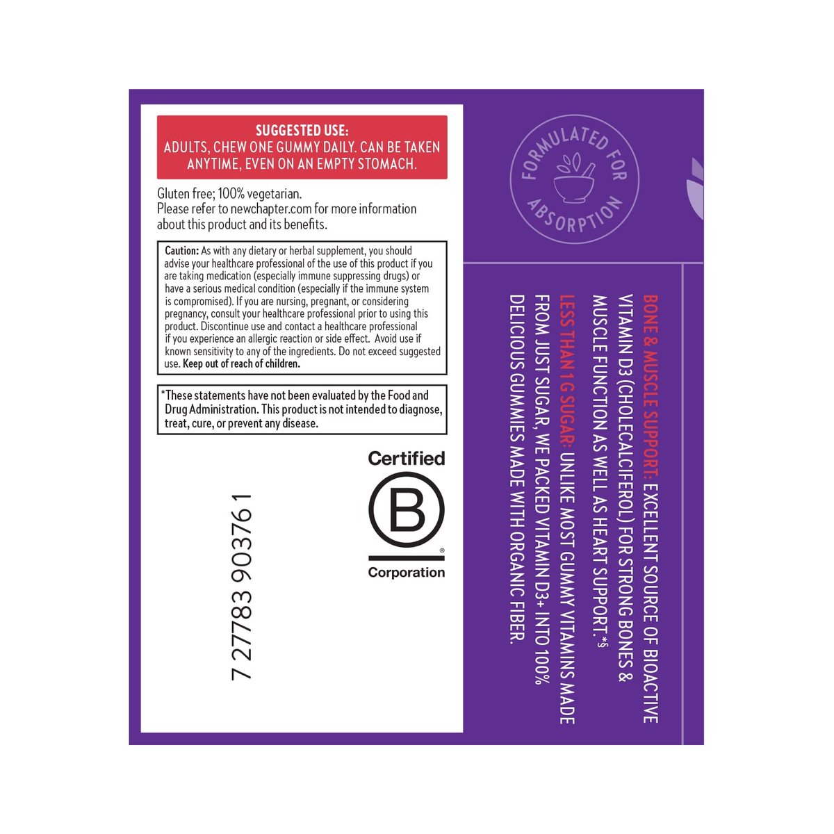 New Chapter Bioaktive Vitamin D3+ Gummis – 52 % weniger Zucker, 1.000 IE USDA Bio-Vitamin D, ein Gummy täglich für starke Knochen & Muskelfunktion, ohne Gentechnik, glutenfrei, gemischte Beeren, 60 Stück