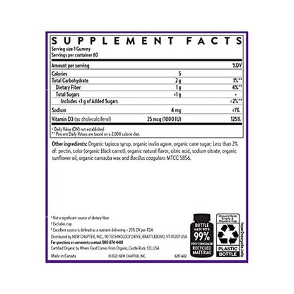 New Chapter Bioaktive Vitamin D3+ Gummis – 52 % weniger Zucker, 1.000 IE USDA Bio-Vitamin D, ein Gummy täglich für starke Knochen & Muskelfunktion, ohne Gentechnik, glutenfrei, gemischte Beeren, 60 Stück