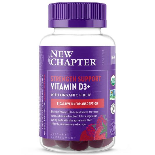 New Chapter Bioaktive Vitamin D3+ Gummis – 52 % weniger Zucker, 1.000 IE USDA Bio-Vitamin D, ein Gummy täglich für starke Knochen & Muskelfunktion, ohne Gentechnik, glutenfrei, gemischte Beeren, 60 Stück