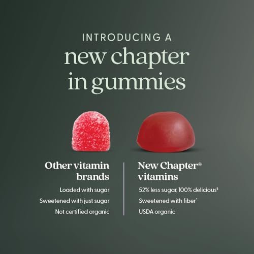 New Chapter Bioaktive Vitamin D3+ Gummis – 52 % weniger Zucker, 1.000 IE USDA Bio-Vitamin D, ein Gummy täglich für starke Knochen & Muskelfunktion, ohne Gentechnik, glutenfrei, gemischte Beeren, 60 Stück