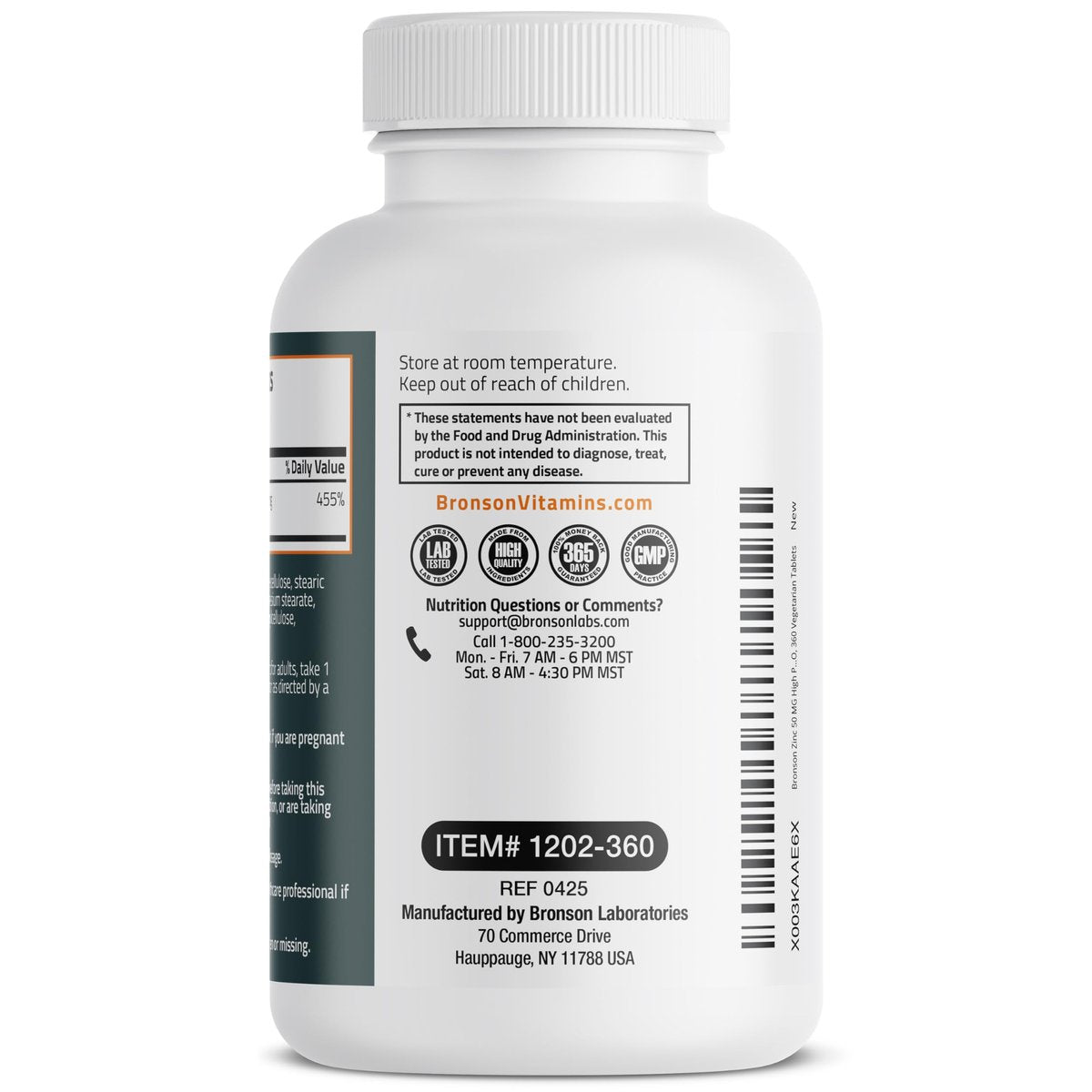 Bronson Zink 50 mg Hochdosiert – Unterstützt Immunsystem, Antioxidantien & Hautgesundheit – Non-GMO, 360 Vegetarische Tabletten