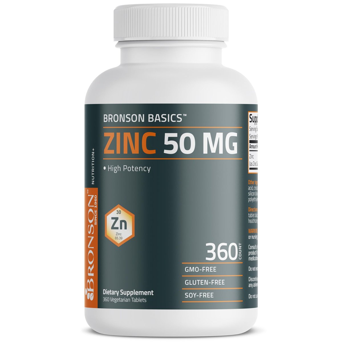 Bronson Zink 50 mg Hochdosiert – Unterstützt Immunsystem, Antioxidantien & Hautgesundheit – Non-GMO, 360 Vegetarische Tabletten