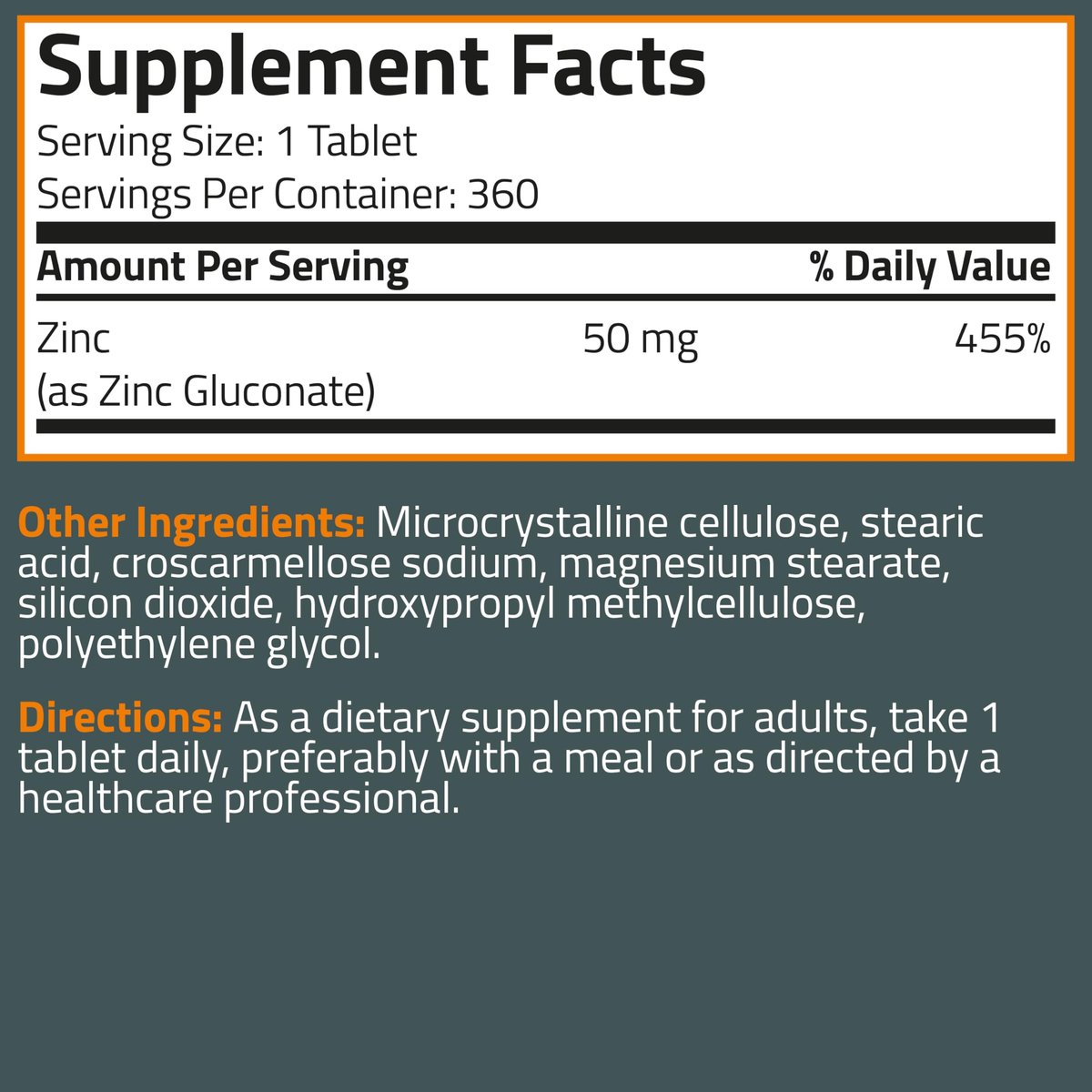 Bronson Zink 50 mg Hochdosiert – Unterstützt Immunsystem, Antioxidantien & Hautgesundheit – Non-GMO, 360 Vegetarische Tabletten