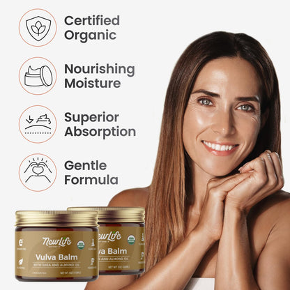 NewLife Naturals SheaCalm Vulva Balsam – Zertifizierte Bio-Vaginalfeuchtigkeitscreme & Vaginalcreme – Unterstützung bei Trockenheit & Wechseljahren – Östrogenfreie Vulva-Feuchtigkeitspflege, Hergestellt in den USA, 60 ml
