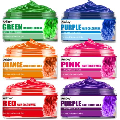 6 Farben temporäre Haarfarbe für Kinder – Haarwachsfarbe für Halloween, Geschenke für Teenager, Mädchen, Jungen – Haarspray in Grün, Orange, Pink, Lila, Rot, Blau