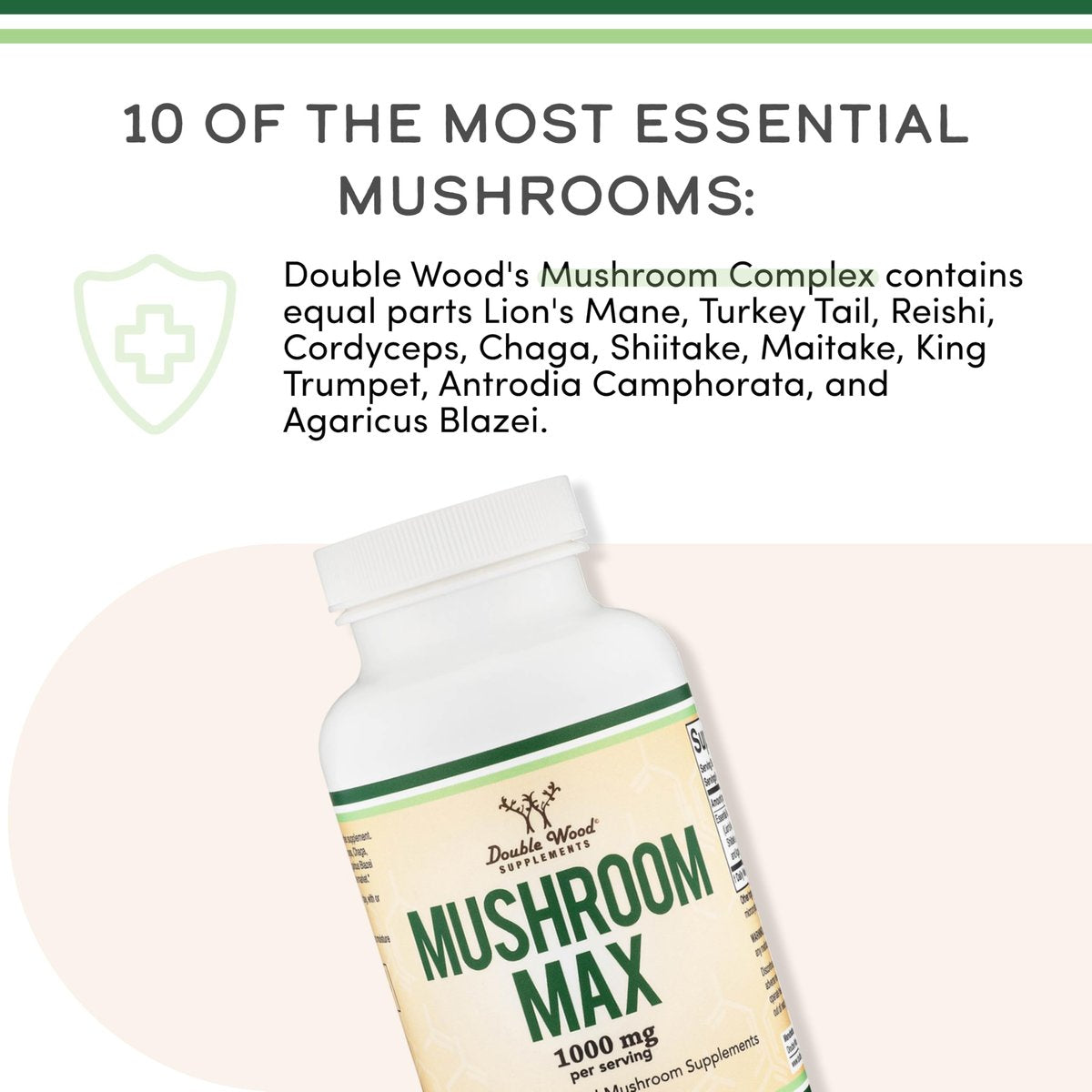 Double Wood Supplements Pilzkomplex – 10 essentielle Pilze (Löwenmähne, Reishi, Cordyceps & mehr) – 1000 mg – 120 Kapseln