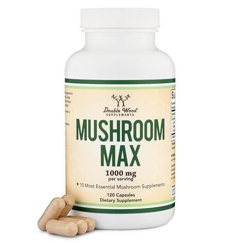 Double Wood Supplements Pilzkomplex – 10 essentielle Pilze (Löwenmähne, Reishi, Cordyceps & mehr) – 1000 mg – 120 Kapseln