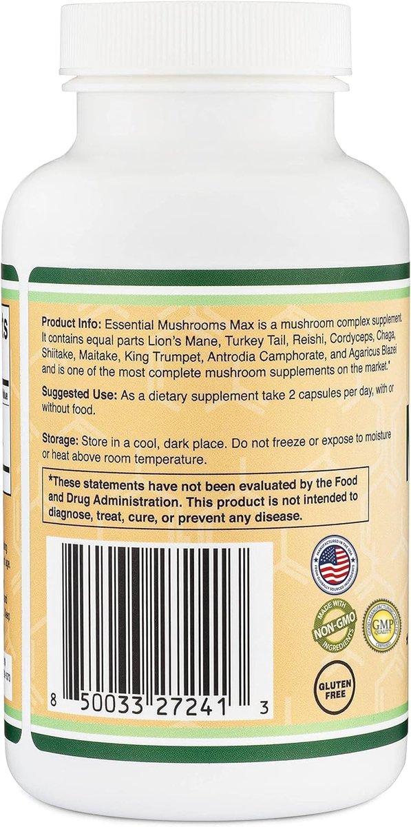 Double Wood Supplements Pilzkomplex – 10 essentielle Pilze (Löwenmähne, Reishi, Cordyceps & mehr) – 1000 mg – 120 Kapseln