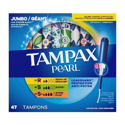Tampax Pearl Tampons für Frauen, mit LeakGuard Braid, Super Plus Saugstärke, unparfümiert, 50 Stück