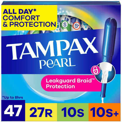 Tampax Pearl Tampons Multipack – Regular/Super/Super+ Saugstärke, 47 Stück, unparfümiert